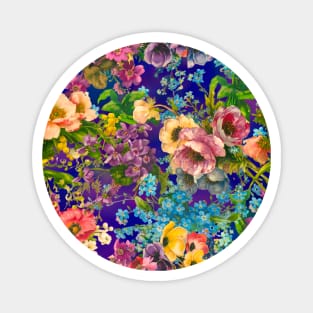 Vintage floral garden, shabby chic, vintage botanical, flowers illustration, blue vintage floral pattern Magnet